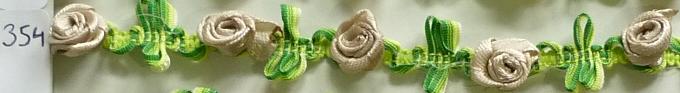 Flowerribbon Satin+Roses 15mm (10 m), Beige 354